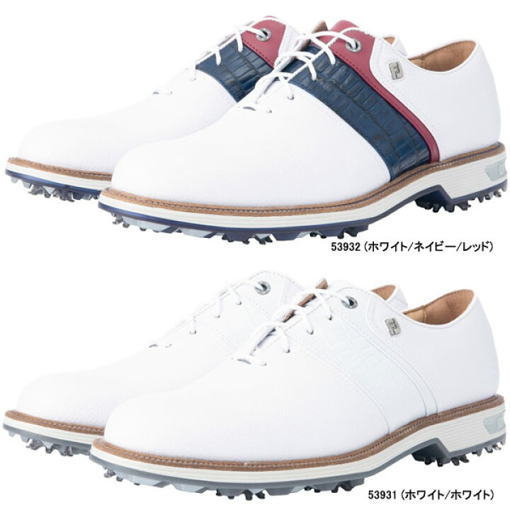 【23年継続モデル】フットジョイ ゴルフシューズ ドライジョイズプレミア パッカード レース (Men's) 53932 (ホワイト/ネイビー /レッド) 横幅(ウィズ)/W Japan Net Golf 