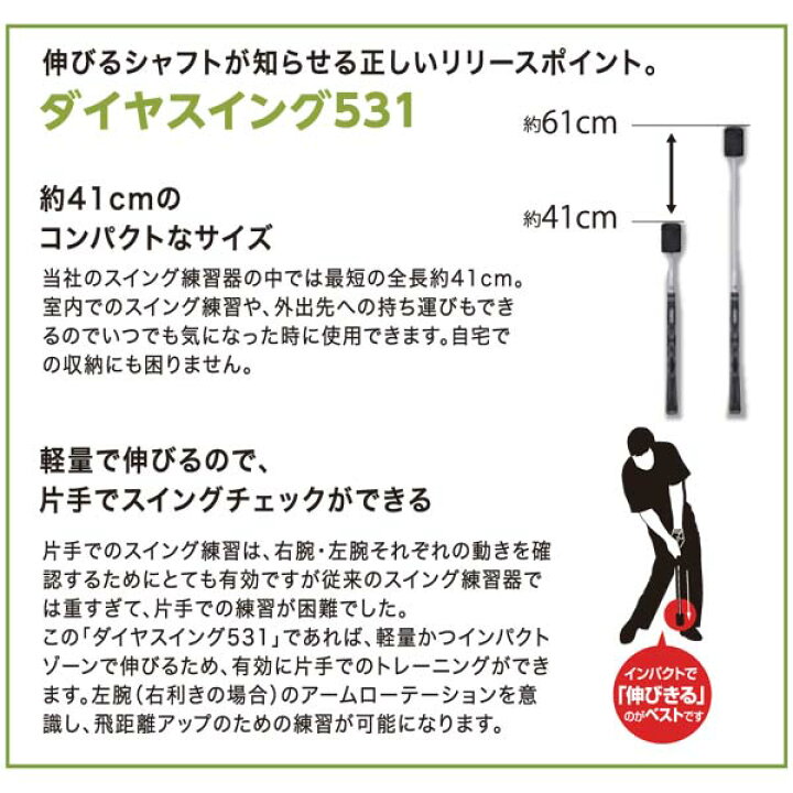 楽天市場】【21年継続モデル】ダイヤゴルフ ダイヤスイング531 スイング練習器 TR-531 DAIYA GOLF : Japan Net Golf  楽天市場店