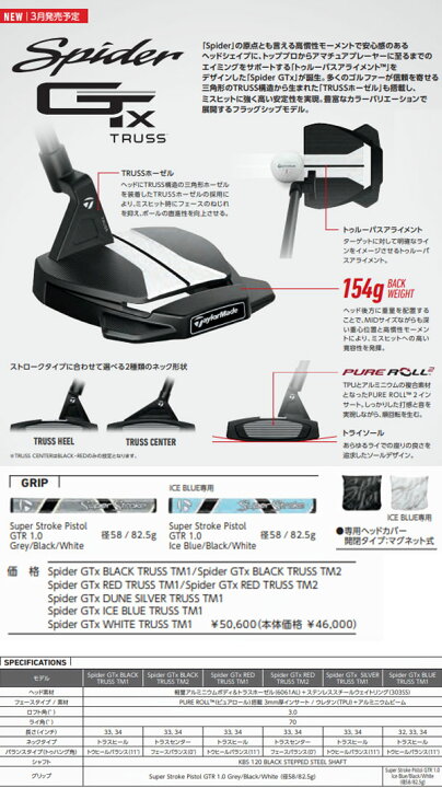 楽天市場】【23年モデル】 テーラーメイド スパイダー GTX トラス 