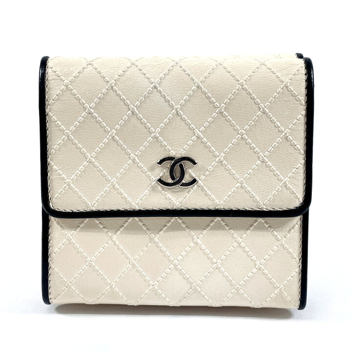楽天市場】CHANEL シャネル ビコローレ 三つ折り財布 レザー ホワイト  