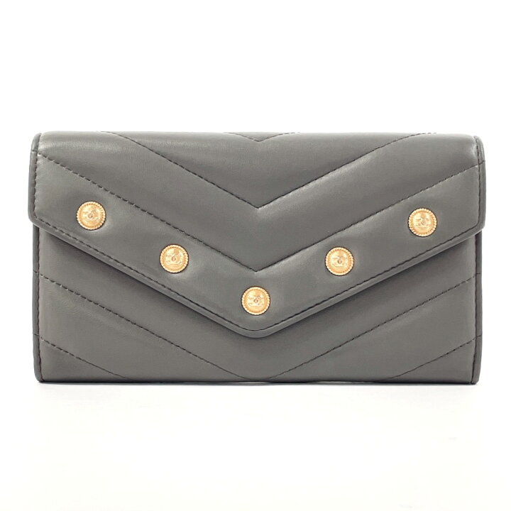 楽天市場】CHANEL シャネル Vステッチ 長財布 レザー グレー【中古 