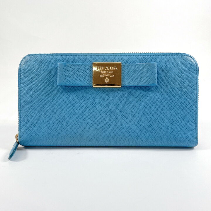 楽天市場】PRADA プラダ リボン 長財布 サフィアーノレザー ブルー 12C  