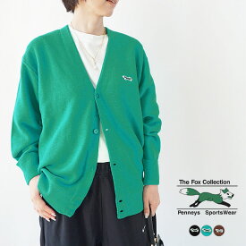 【SALE】フォックスコレクション ペニーズ ニット カーディガン レディース メンズ The Fox Collection PENNEYS V CARDIGAN PN23F010 Vネック ガーター編み アクリル ワンポイント ≪返品交換対象外≫【2460】