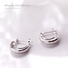 【P10倍】ピアス レディース フープピアス 2連 ダブル 14k K14 WG ミラーカット ホワイトゴールド 地金ピアス ミラーボール レディース デザイン おすすめ 誕生日プレゼント 女性 20代 30代 40代 50代 おしゃれ シンプルイエベ ブルベ