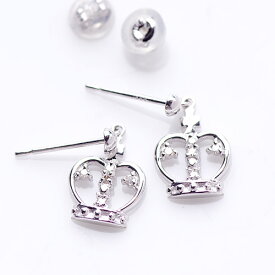 【P10倍】ピアス レディース クラウンピアス 王冠 ダイヤピアス ダイヤモンドピアス 揺れる 14k K14 ホワイトゴールドピアス ダイヤ (TOTAL 0.06ct）スタッドピアス おしゃれ 大人 シンプル 普段用 女性 20代 30代 40代 50代イエベ ブルベ