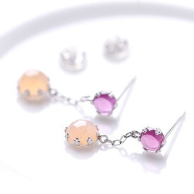 【P5倍】ピアス レディース プラチナピアス 揺れる♪ロードライトガーネットピアス/ オレンジムーン ピアス 14k K14ホワイトゴールド おしゃれ おすすめ 大人 シンプル 普段用 女性 20代 30代 40代 50代 日本製イエベ ブルベ