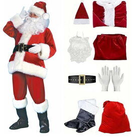 サンタクロース コスチューム 厚手 赤い袋 大人用 サンタ コスプレ クリスマス 衣装 トナカイ 豪華8点セット レッドカバン 男 長袖 パーティー サンタ服 男女兼用 