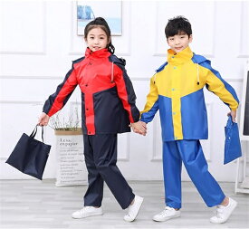 レインスーツ 上下セット ジュニア キッズレインウエア3点セット レインコート レインパンツ ボーイズ ガールズ 雨合羽 収納袋付き ロング丈 防風防水 送料無料