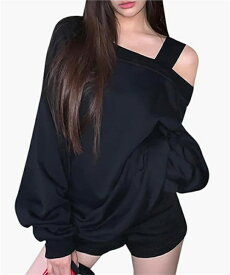 パーカー レディース 長袖 トレーナー 肩出しトップス セクシー カジュアル 大きいサイズ 可愛い 無地 スウェット 斜めショルダー 着瘦せ 春秋冬