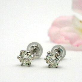 ★今ならポイント10倍★プラチナ(Pt900) ダイヤモンド スタッド ピアス(TOTAL0.60ct/1粒石/6本爪/4月誕生石/ラウンドカット)【宝石 ジュエリー】【プレゼント】*