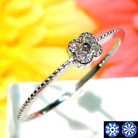 『20%OFFクーポン+P10倍』ホワイトゴールド(K18WG) ダイヤモンド リング(TOTAL 0.05ct/花/フラワー/重ね付け/華奢/18金/ハートアンドキューピッド/H&C/H&Q)【宝石 ジュエリー】【プレゼント】【刻印無料】*