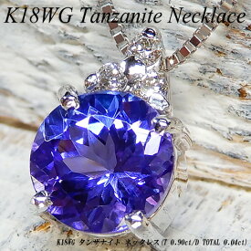 　[ジュエリークイーン]ホワイトゴールド (K18WG) タンザナイト ネックレス(0.90ct/D 0.04ct/ラウンドカット/シンプル/一粒石/12月誕生石)【宝石 ジュエリー】【プレゼント】【刻印無料】*