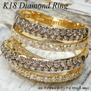 『ポイント10倍』イエローゴールド (K18YG) ダイヤモンド リング(D 1.8ct/5連/ハーフエタニティ/幅広/透かし/ブラックメッキ/ライン/ブラウンダイヤ/メンズ)【新作】【ハイクラス】【宝石 ジュエ