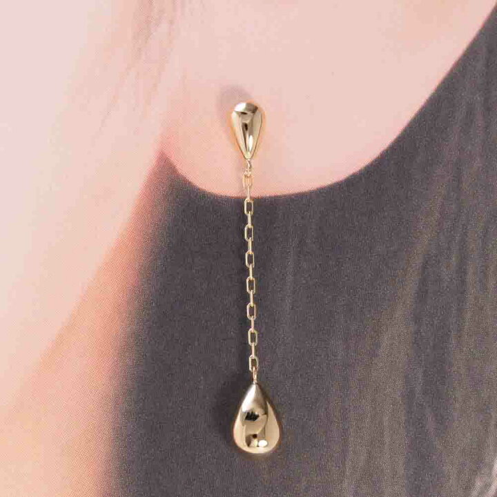楽天市場】ツユ ティアドロップ ロングピアス K18 地金 立体的 