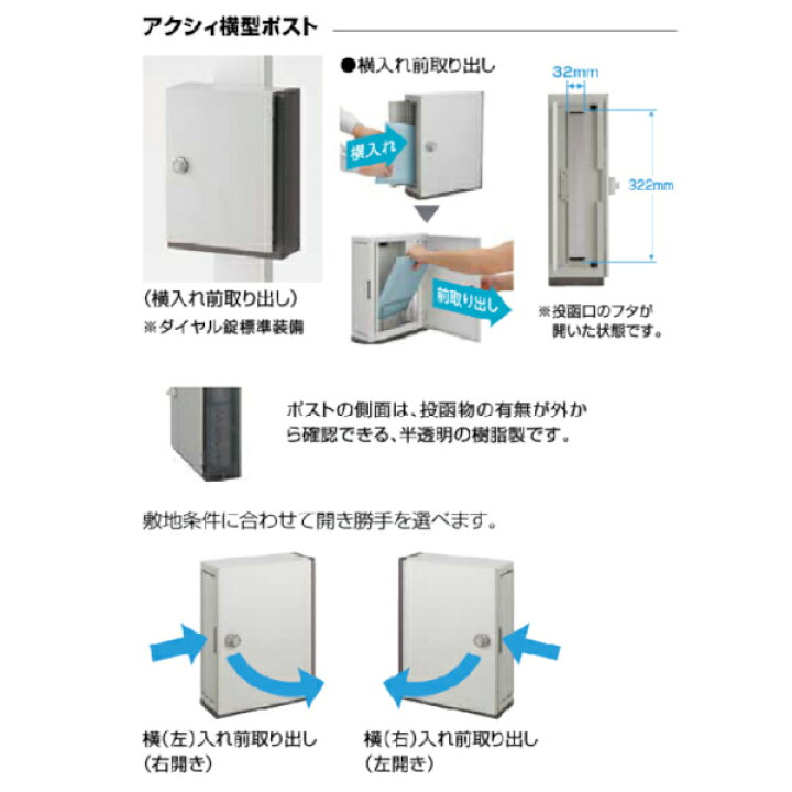 楽天市場】LIXIL アクシィ 横型ポスト ダイアル錠付き 横(右)入れ前 