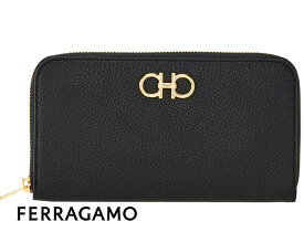 Salvatore Ferragamo サルヴァトーレ フェラガモ 220405 0758661 レザー ラウンドファスナー長財布 小銭入れ付 ガンチーニ オーガナイザー ブラック 新品【送料無料】