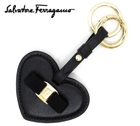 Salvatore Ferragamo　サルヴァトーレ フェラガモ　22E011 0734489　ヴァラ リボン ハート レザー　キーリング　キーホルダー　NERO ブラック 【送料無料】