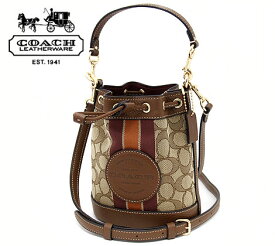 COACH アウトレット C8322 IMVGB　コーチ　ミニ デンプシー バケット バッグ シグネチャー ジャカード ストライプ ロゴ パッチ 2WAY ショルダーバッグ　カーキ×サドルマルチ 【送料無料】