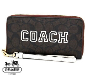 COACH　アウトレット コーチ CB856 IMUOC ヴァーシティ モチーフ シグネチャー ロング ジップ アラウンド ウォレット ラウンドファスナー 長財布 ストラップ付き ブラウン×チョークマルチ【送料無料】