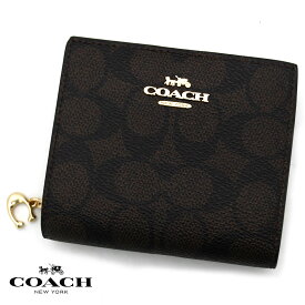 COACH アウトレット コーチ CW789 IMXAQ スナップ ウォレット シグネチャー Cチャーム ラウンド ジップ ウォレット 二つ折り財布 ウォルナット ブラック 【送料無料】