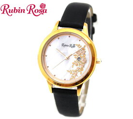 Rubin Rosa ルビンローザ R204PWHBK　レディース 腕時計 ソーラー レザーベルト　バラ　ローズ　ブラック 【送料無料】