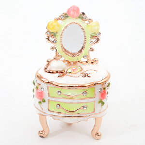 ジュエリーケース ジュエリーボックス 宝石箱宝箱 亜鉛合金 合金 クリスタスガラス 箱付き 花 白 ホワイト ドレッサー ミニチュア インテリア