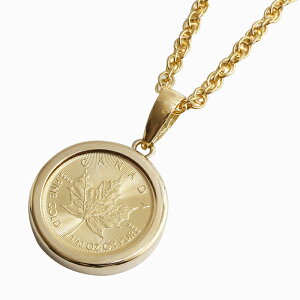 純金 24金 K24 24k 18金枠 ゴールド コイン ペンダント コインペンダント 縄チェーン付 両面ガラス入り 1/10オンス 金貨 お洒落 レディース メンズ プレゼント お守り コインペンダントトップ リ