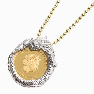 ◇新発売!!◇干支 タツ 辰 リアル ドラゴン 龍 コイン ペンダント コインペンダント アクセサリー ネックレス ホース 馬 エリザベス女王 ツバル製 1/25オンス 5.1g シルバー925 カットボールチェ