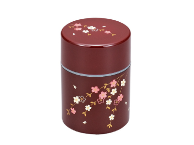 華やかなしだれ桜を描いた茶筒です セール特価 花さくら 溜 茶筒 日本製 山中塗 ご注文で当日配送