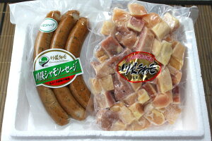 【福島 川俣シャモ詰め合せ】 川俣シャモサイコロステーキ300g×1 川俣シャモソーセージパセリハーブ160g×1 肉加工品 福島県 プレゼント ギフト 贈り物 贈答 記念日 人気 熨斗対応 名入れ 送料