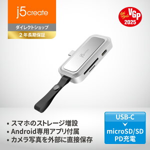 j5create USB-C to microSD SD PD[d100W 3in1J[h[_[ UHS-I őe2TBΉ iPhone15ȍ~Ή Android[Ή m[gPCΉ ȒPAndroidpAvt }fUC JCHSD34W-EJ