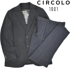 CIRCOLO 1901 チルコロ1901 コットンジャージー セットアップ NERO MELANGE メンズ テーラードジャケット ストレッチ ホームスパン シングル ストレッチ ウエストコード パンツ CN4006 CN4009