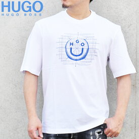 HUGO ヒューゴ 半袖クルーネックTシャツ ホワイト ロゴアートワーク Tシャツ 50554350 ヒューゴボス tシャツ レギュラーフィット メンズクルーネックTシャツ カットソー ブランド トップス シャツ ヒューゴボス メンズ Tシャツ HUGO BOSS