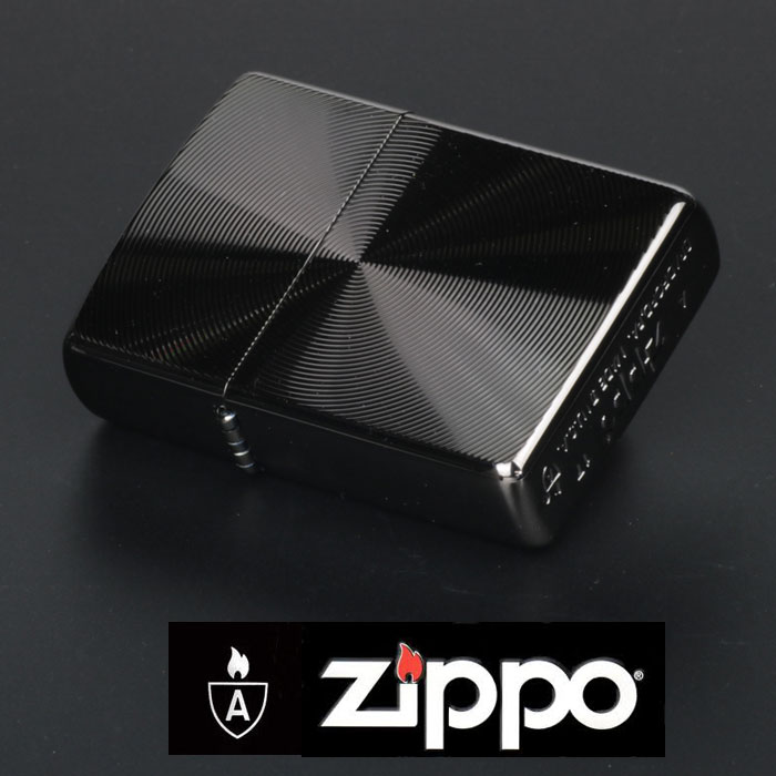 ZIPPO アーマー ジッポライター スピンカット ブラック 両面加工 重厚 黒-
