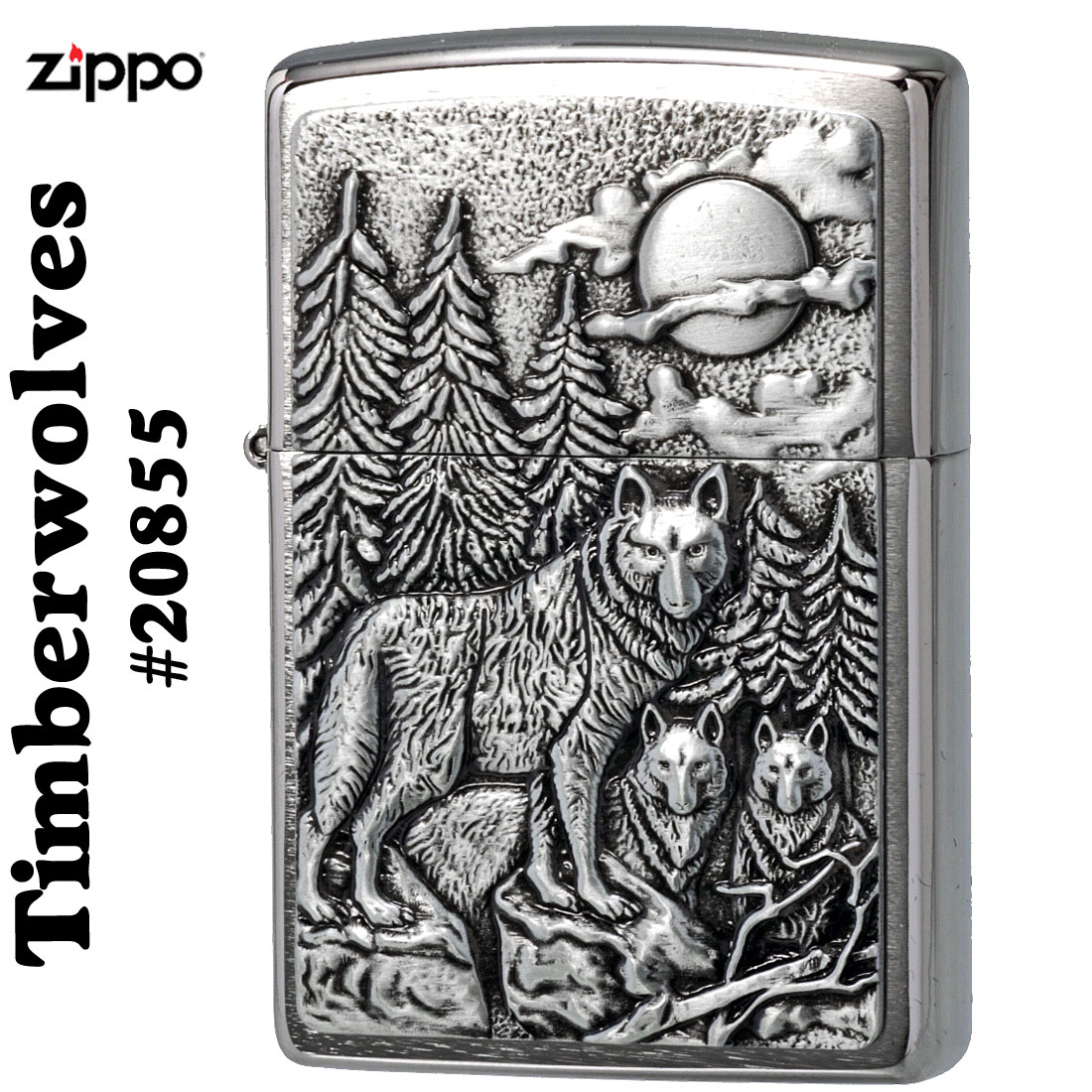 zippo(ジッポーライター)Brushed Chrome Emblem Atached Timberwolves(狼） #20855 送料無料  【ネコポス対応】 | ジャッカル