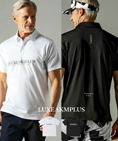 LUXEAKMPLUS リュクスエイケイエムプラス マルチロゴ半袖ポロシャツ ゴルフウェア スポーツウェア おしゃれ ブランド AKM ホワイト ブラック S M L XL XXL
