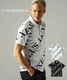 LUXEAKMPLUS リュクスエイケイエムプラス 総柄半袖ポロシャツ スポーツウェア ゴルフウェア メンズ レディース ユニセックス おしゃれ ブランド AKM ブラック ホワイト S M L XL XXL ギフト プレゼント