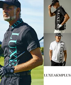 LUXEAKMPLUS リュクスエイケイエムプラス バーチカルロゴ半袖ポロシャツ スポーツウェア ゴルフウェア golf メンズ おしゃれ AKM ホワイト ブラック S M L XL XXL