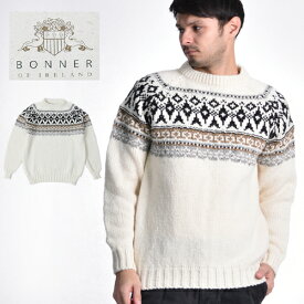 [期間SALE] BONNER OF IRLAND / ボナー クルーニットセーター Crew knit sweater 1802[メンズ 長袖 ニット セーター クルーネック ウール ツイード ローゲージニット エクストラファインメリノ おしゃれ かっこいい 冬服 冬物 冬 大人 彼氏 プレゼント]