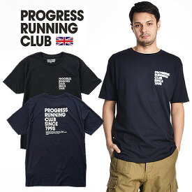The Progress Running Club/プログレス ランニングクラブ PRC 1998 Back Print T-Shirts Tシャツ T-Shirt[22年春新作 メンズ 英国 UK ロンドン スポーツ プリントT ロゴT レア コットン100 綿100 Black/Navy ストリート おしゃれ 夏 大人]