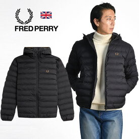 FRED PERRY/フレッドペリー HOODED INSULATED JACKET インサレーテッド 中綿フーデッドナイロンジャケット J4565[23年秋冬新作 メンズ 上着 防寒 寒冷地 カジュアル ブラック 黒 撥水 月桂樹 ローレル ナイロン100％ おしゃれ かっこいい 英国 UK 冬物 プレゼント]