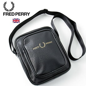 FRED PERRY/フレッドペリー SCOTCH GRAIN PU SIDE BAG L4226 スコッチグレイン サイドバッグ[ミニショルダー ブラック PU素材 薄い 小物収納 男女兼用 カジュアル シンプル 月桂樹 おしゃれ かっこいい モード フェイクレザー 大人 プレゼント タウンユース 散歩]