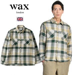 Wax London/���b�N�X�����h�� WHITING OVERSHIRT�z���C�e�B���O�I�[�o�[�V���c SS25-OSH-WHI-BPI-EGR_WH OS ADDLE CHECK ECRU.GREEN[�W���K�[�h�D �`�F�b�N�V���c�W���P�b�g �����Y �R�b�g�� �p�� �����h�� �H�D�� 