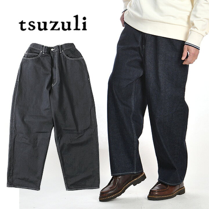 20 OFF E TAUTZ イートウツ NAVAL SHORTS 全2色 SHO01-1010 tsuzuli ツヅリ EZ DENIM 5P PANTS ONE WASH PT2201 INDIGO ONE WASH デニムパンツ ワイドシルエット UNISEX オーバーサイズ ゆったり ユニセックス ウエストゴム イージーパンツ