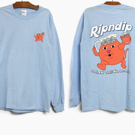 【並行輸入品】RIPNDIP DRINK ME LS TEE RND4958[リップンディップ ドリンクミー 長袖 Tシャツ][メンズ/ティーシャツ/水色/ロゴ/2021春夏]