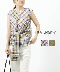 【20%OFF】ブラーミン Brahmin 裾リボン チェック ブラウス ノースリーブブラウス・B15208-0041901(レディース)