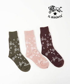 【2026年秋冬新作】イルビゾンテ IL BISONTE ソックス 靴下 くつ下 クルーソックス 正規品 クルー丈 ミドル丈 リブ ロゴ 総柄 プレゼント ギフト・54262309183-0062602(メール便可能商品)[M便 1/5](メンズ)(レディース)