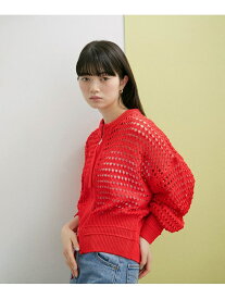 【WEB限定】メッシュニットブルゾン ADAM ET ROPE' FEMME アダムエロペ トップス カーディガン ブラック ホワイト レッド【送料無料】[Rakuten Fashion]