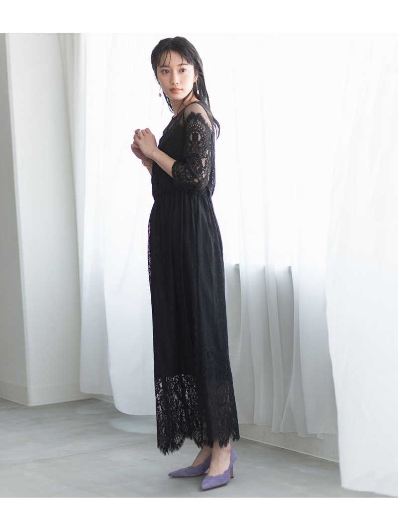 チュールパネルレースドレス ADAM ET ROPE' FEMME アダムエロペ ワンピース・ドレス ワンピース グリーン ブラック  ブルー【送料無料】[Rakuten Fashion] | J’aDoRe JUN ONLINE