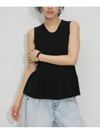 【洗える】ウォッシャブルペプラムニットTEE ADAM ET ROPE' FEMME アダムエロペ トップス ニット ブラック ホワイト【送料無料】[Rakuten Fashion]